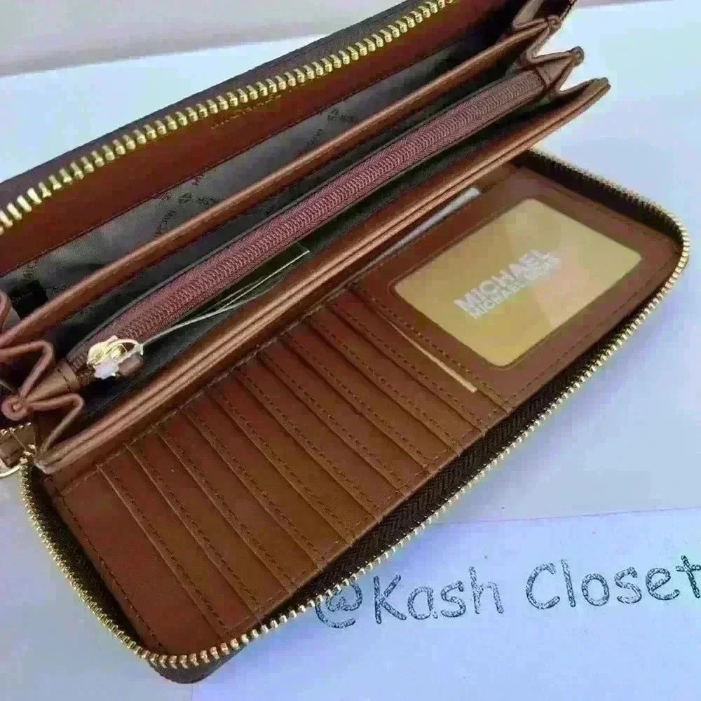 Michael Kors Wristlet Travel Continental Large Wallet MK Signature Brown - Picture 4 of 7